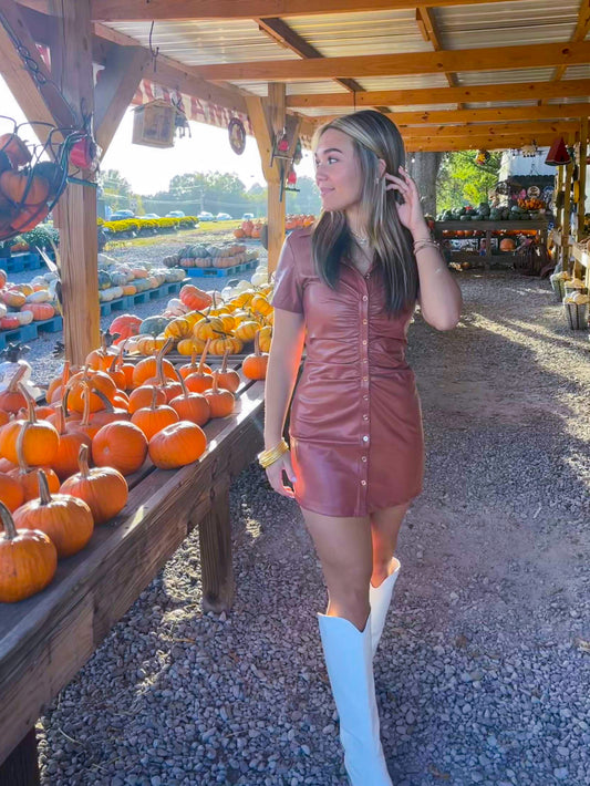 Leaves Falling Leather Dress